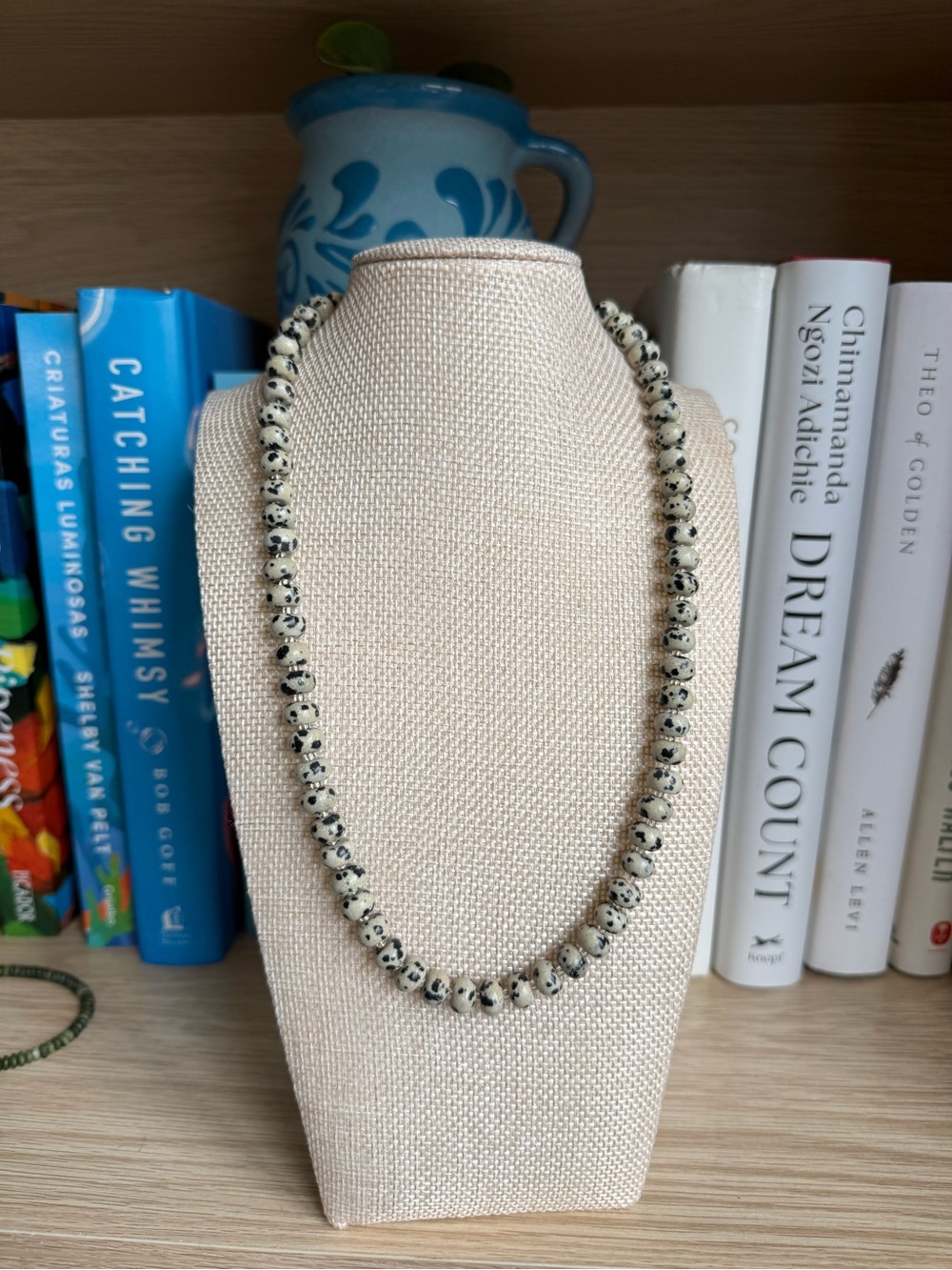 Dalmatian Jasper Bead Necklace - Natural Speckled Cream